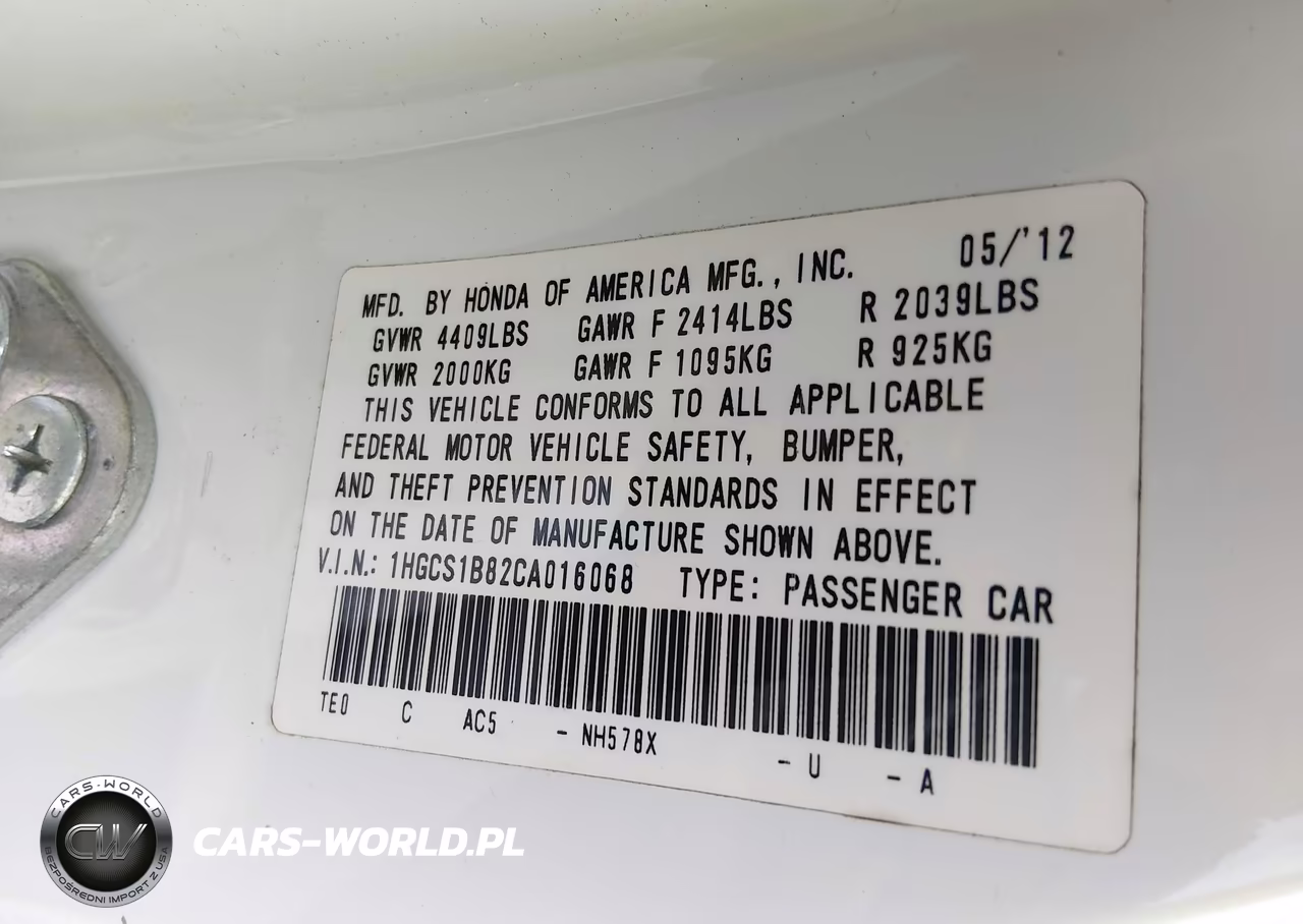 2012 Honda Accord 2.4 Ex-L VIN:1HGCS1B82CA016068 - 9