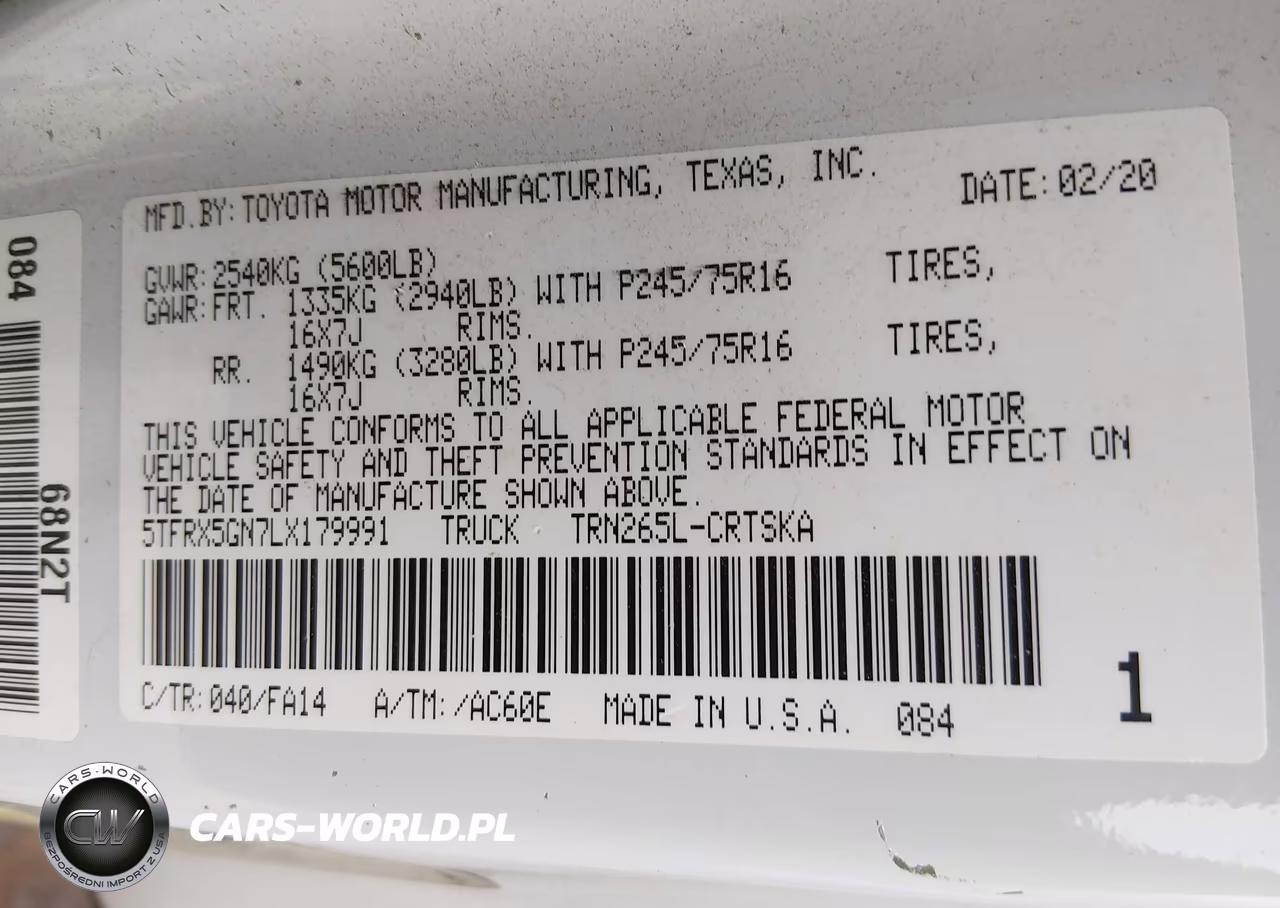 2020 Toyota Tacoma Sr VIN:5TFRX5GN7LX179991 - 9