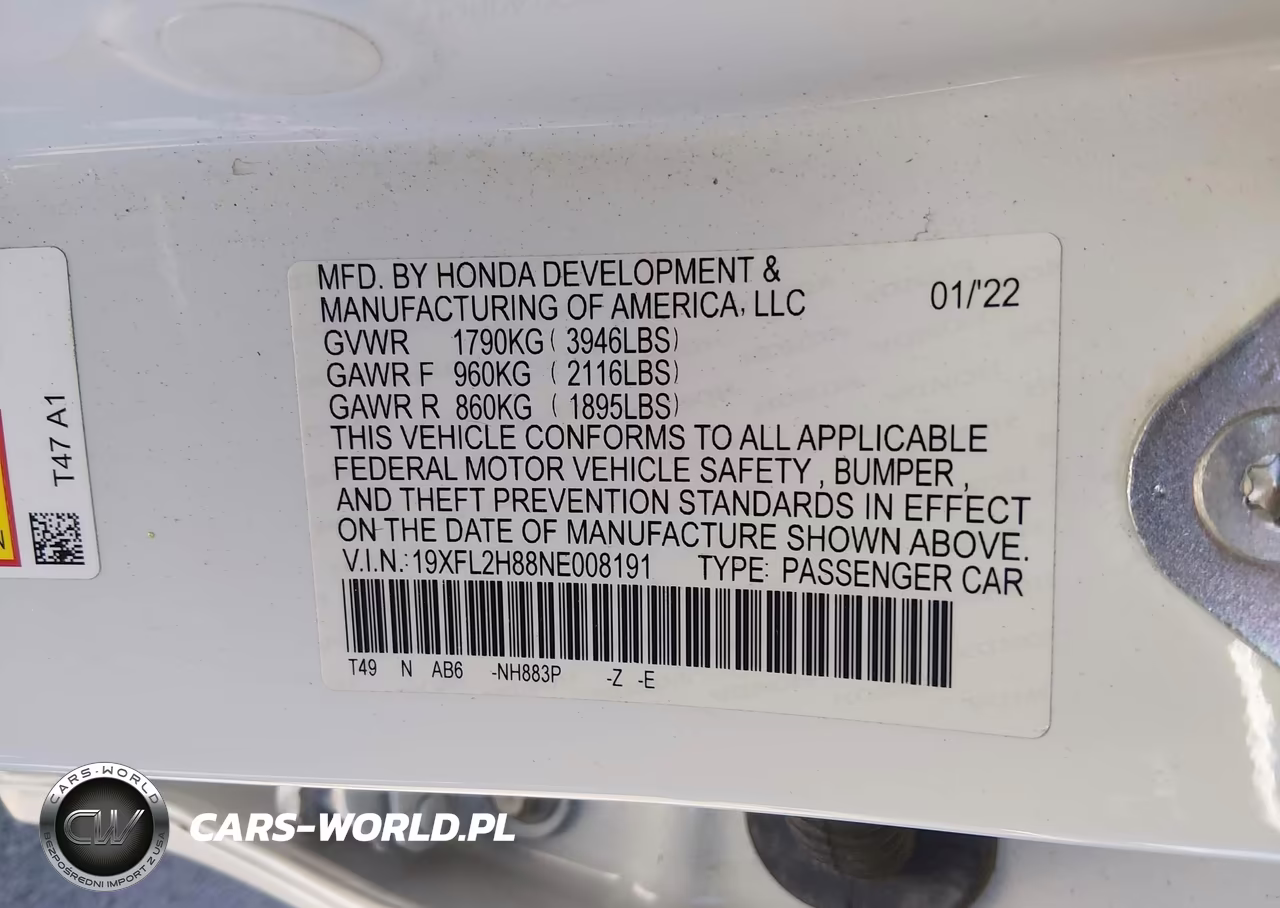 2022 Honda Civic Sport VIN:19XFL2H88NE008191 - 9