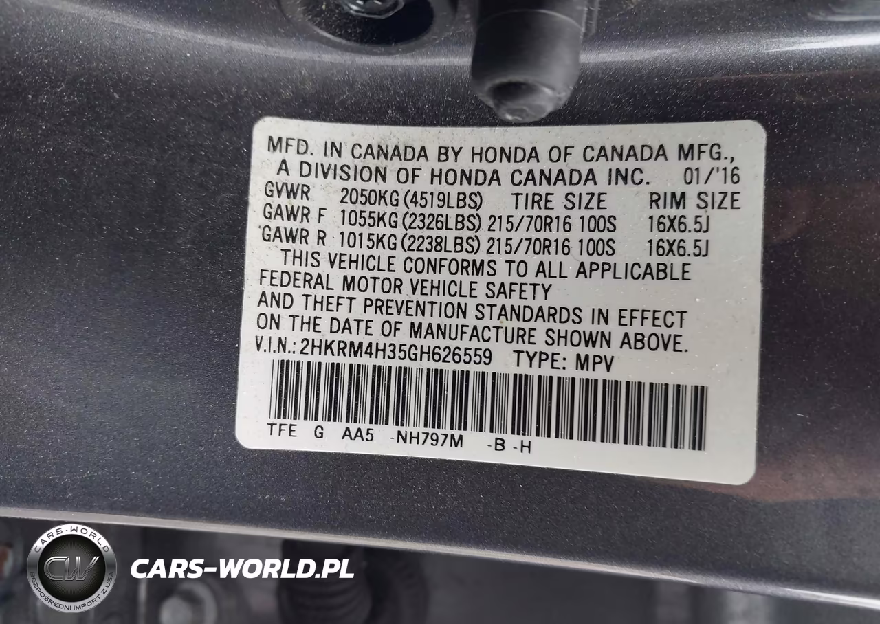 2016 Honda Cr-V Lx VIN:2HKRM4H35GH626559 - 9