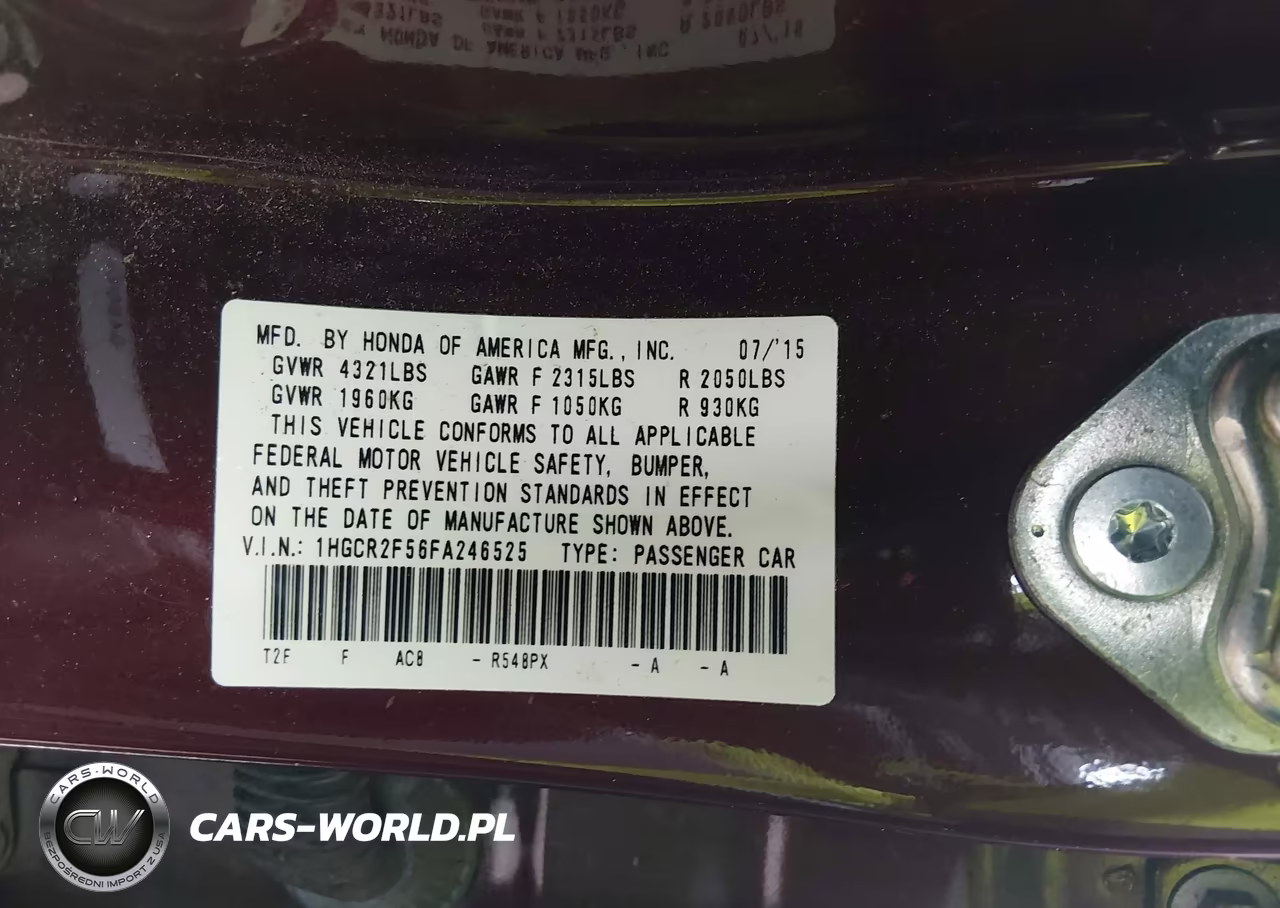 2015 Honda Accord Sport VIN:1HGCR2F56FA246525 - 9