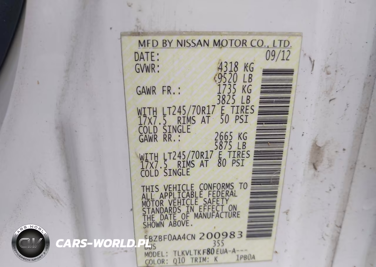 2012 Nissan Nv 3500 Nv3500 Hd Sv V6 VIN:5BZBF0AA4CN200983 - 9