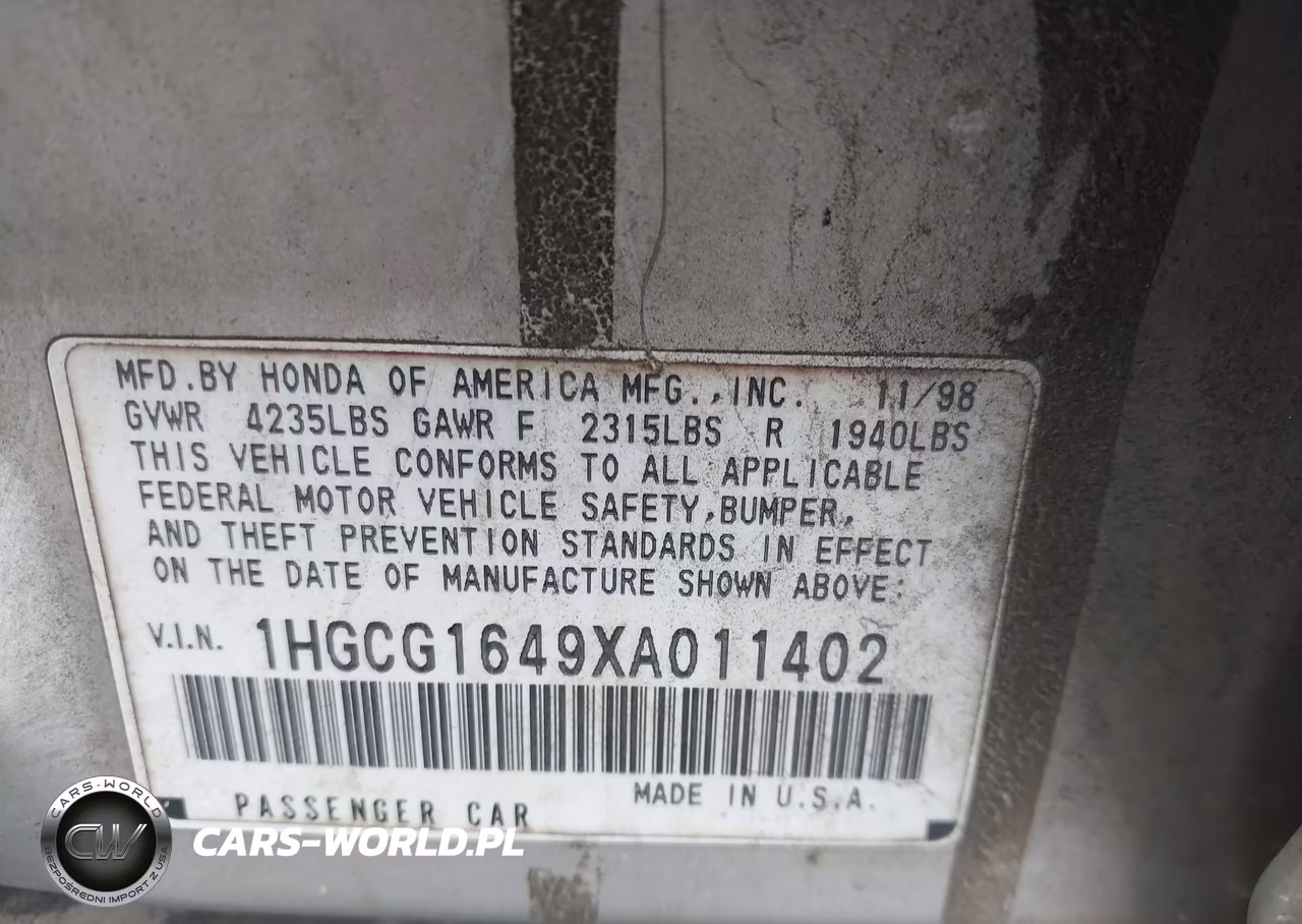 1999 Honda Accord Lx V6 VIN:1HGCG1649XA011402 - 9