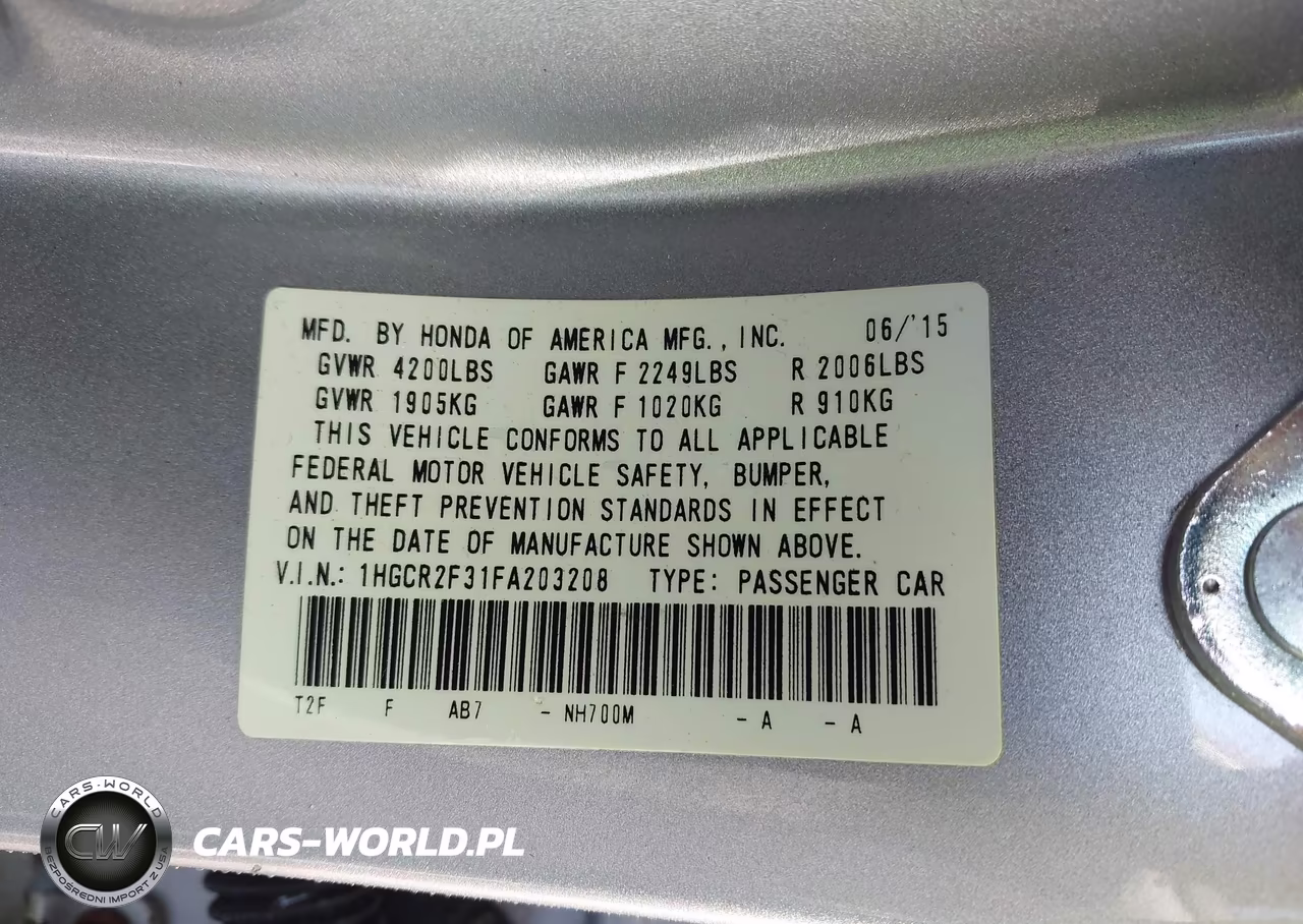 2015 Honda Accord Lx VIN:1HGCR2F31FA203208 - 9