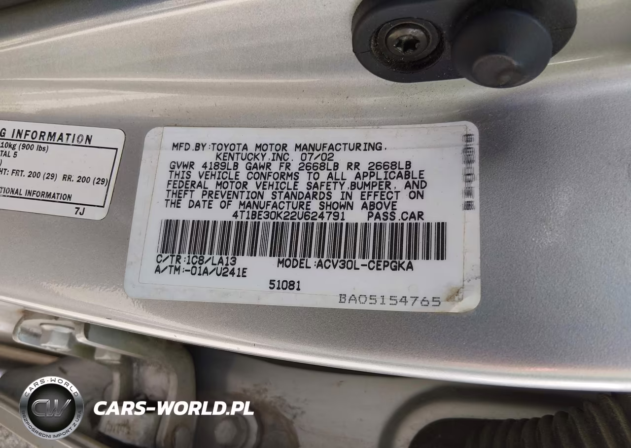 2002 Toyota Camry Xle VIN:4T1BE30K22U624791 - 9
