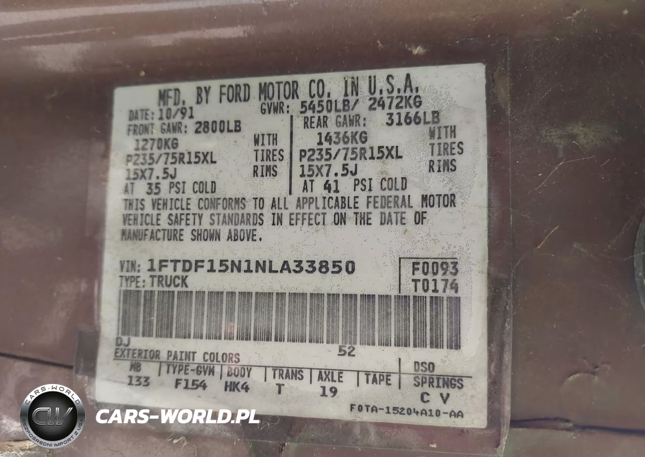 1992 Ford F150 VIN:1FTDF15N1NLA33850 - 9