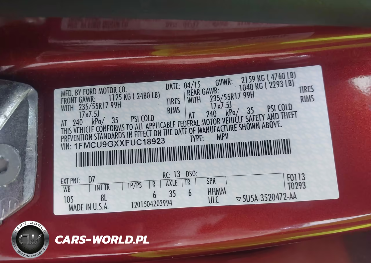 2015 Ford Escape Se VIN:1FMCU9GXXFUC18923 - 9