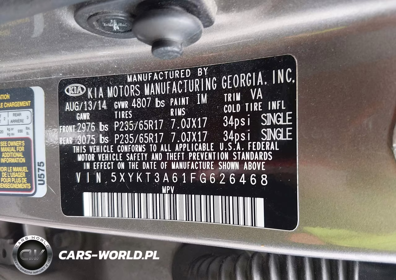 2015 Kia Sorento Lx VIN:5XYKT3A61FG626468 - 9