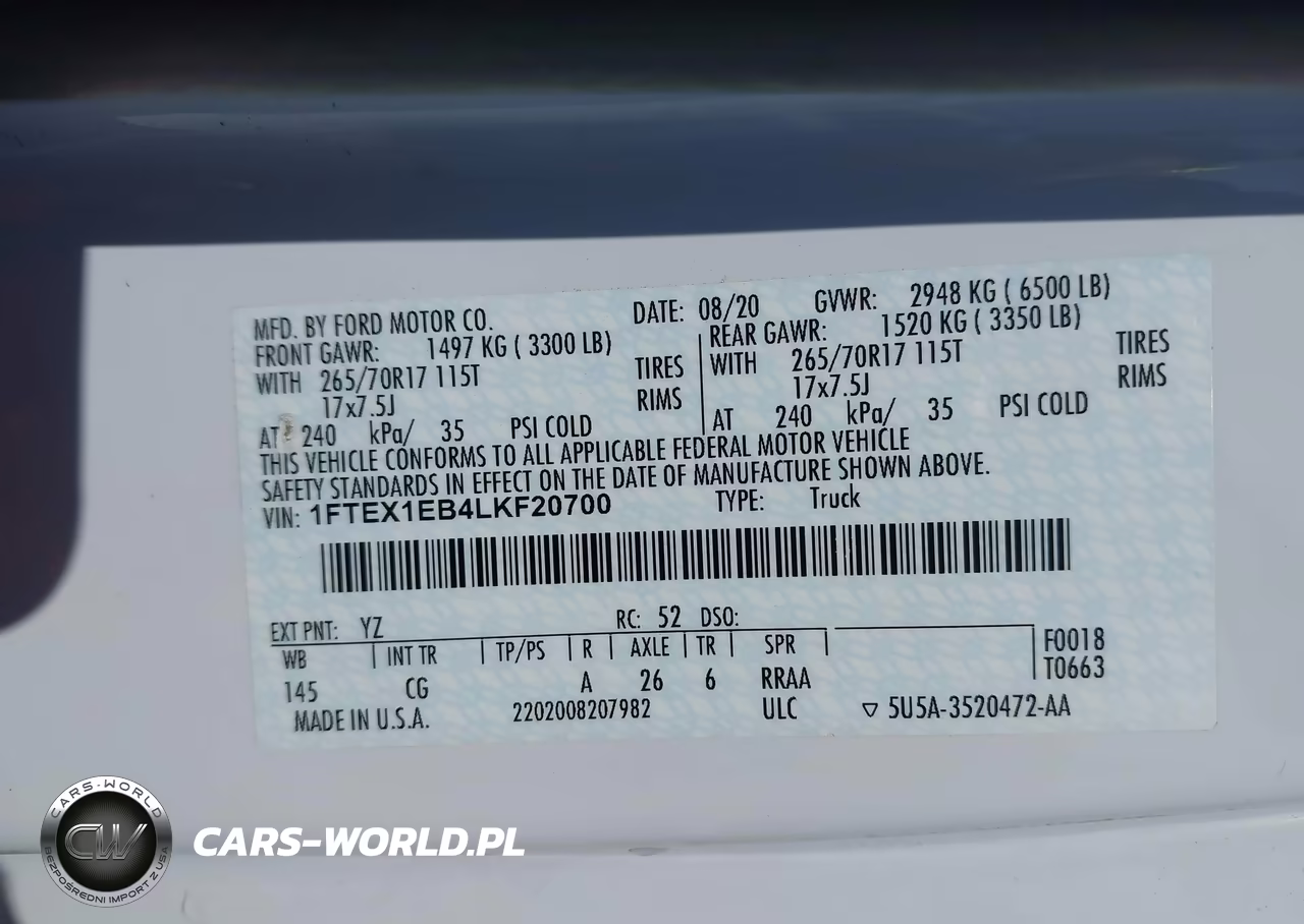 2020 Ford F-150 Xl VIN:1FTEX1EB4LKF20700 - 9