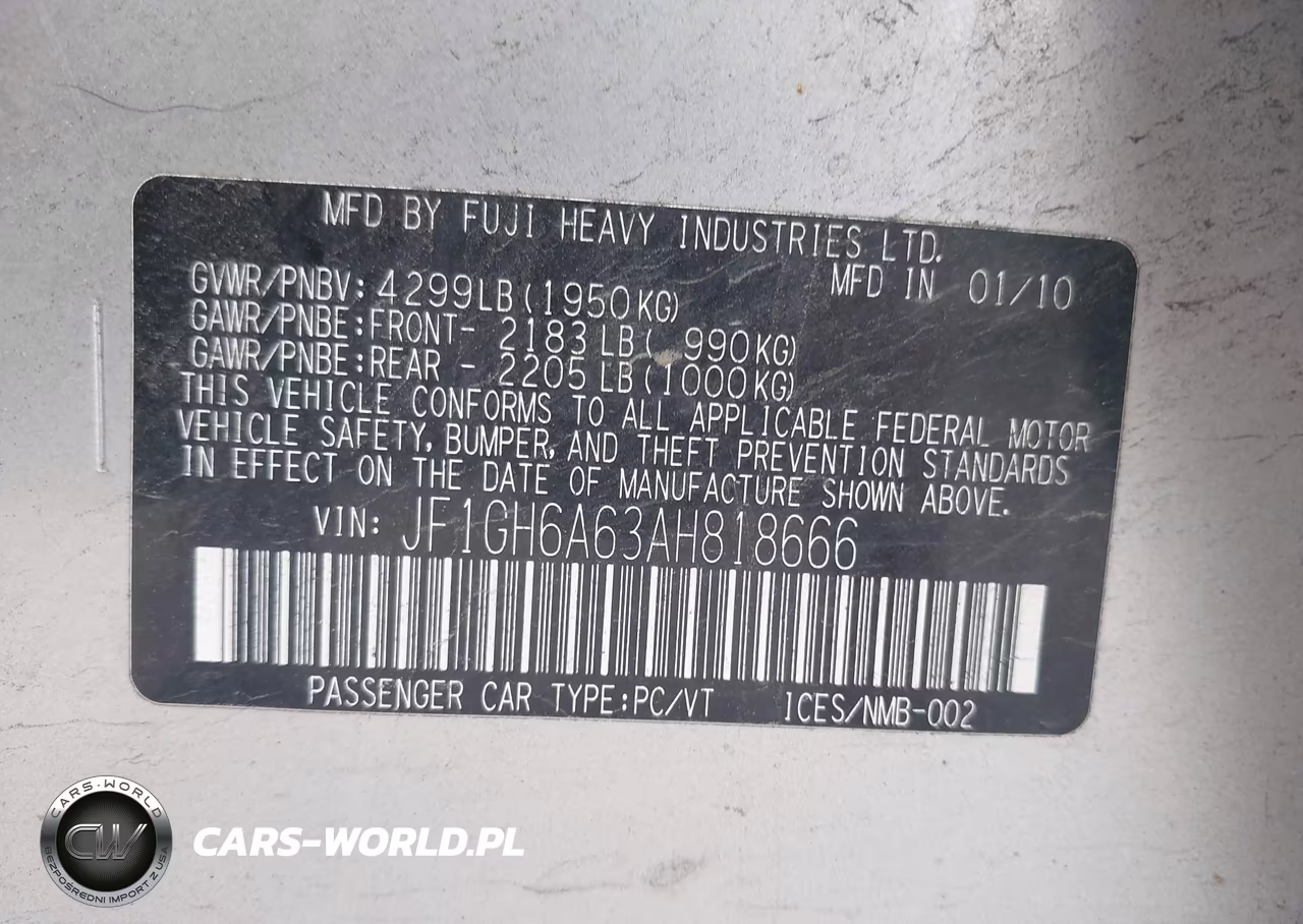 2010 Subaru Impreza 2.5I VIN:JF1GH6A63AH818666 - 9