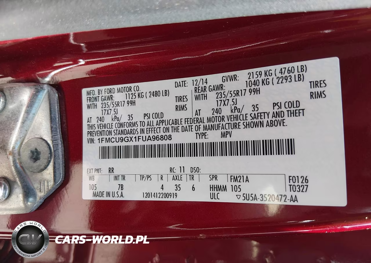 2015 Ford Escape Se VIN:1FMCU9GX1FUA96808 - 9