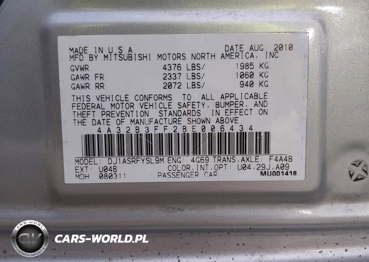2011 Mitsubishi Galant Es-Se VIN:4A32B3FF2BE006434 - 9