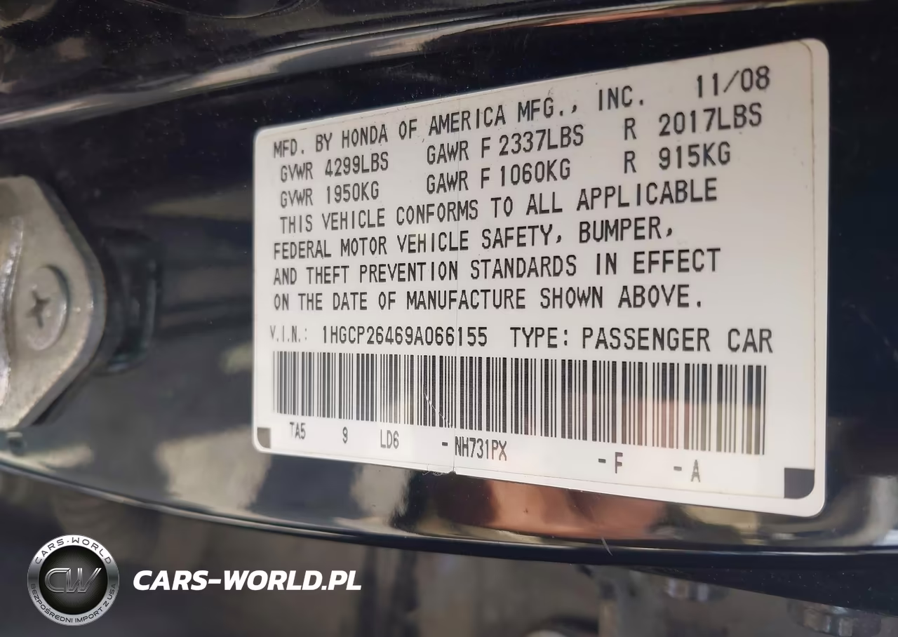 2009 Honda Accord 2.4 Lx-P VIN:1HGCP26469A066155 - 9