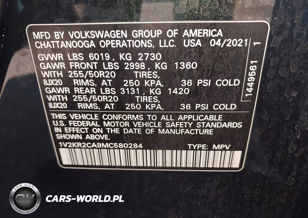 2021 Volkswagen Atlas 3.6L V6 Se W-Technology VIN:1V2KR2CA9MC580284 - 9