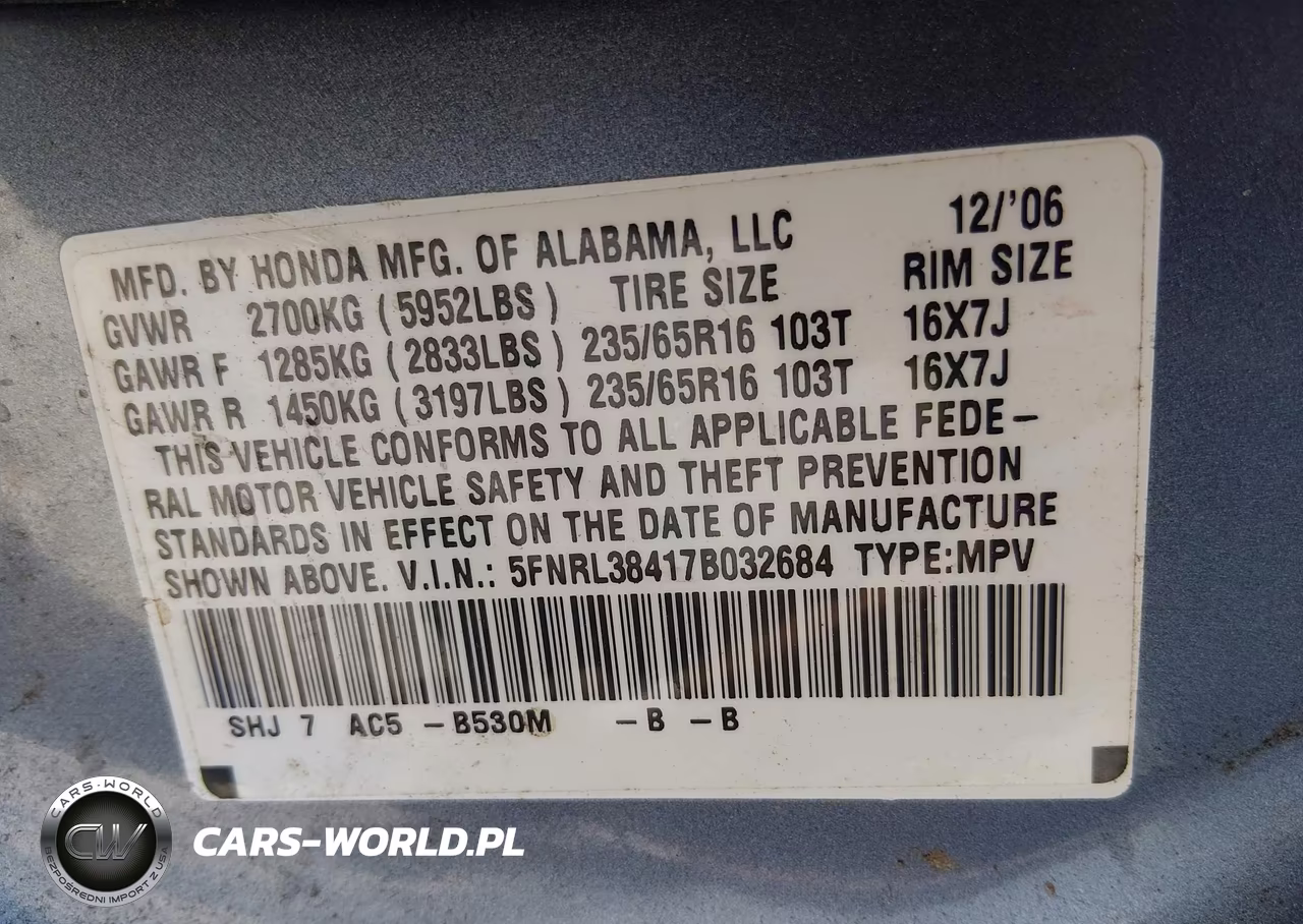 2007 Honda Odyssey Ex VIN:5FNRL38417B032684 - 9