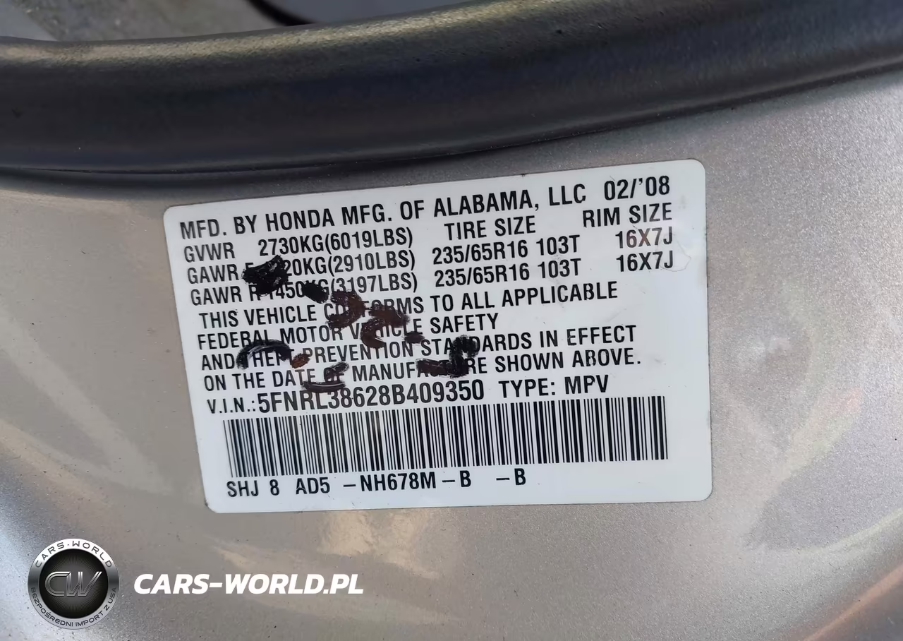 2008 Honda Odyssey Ex-L VIN:5FNRL38628B409350 - 9