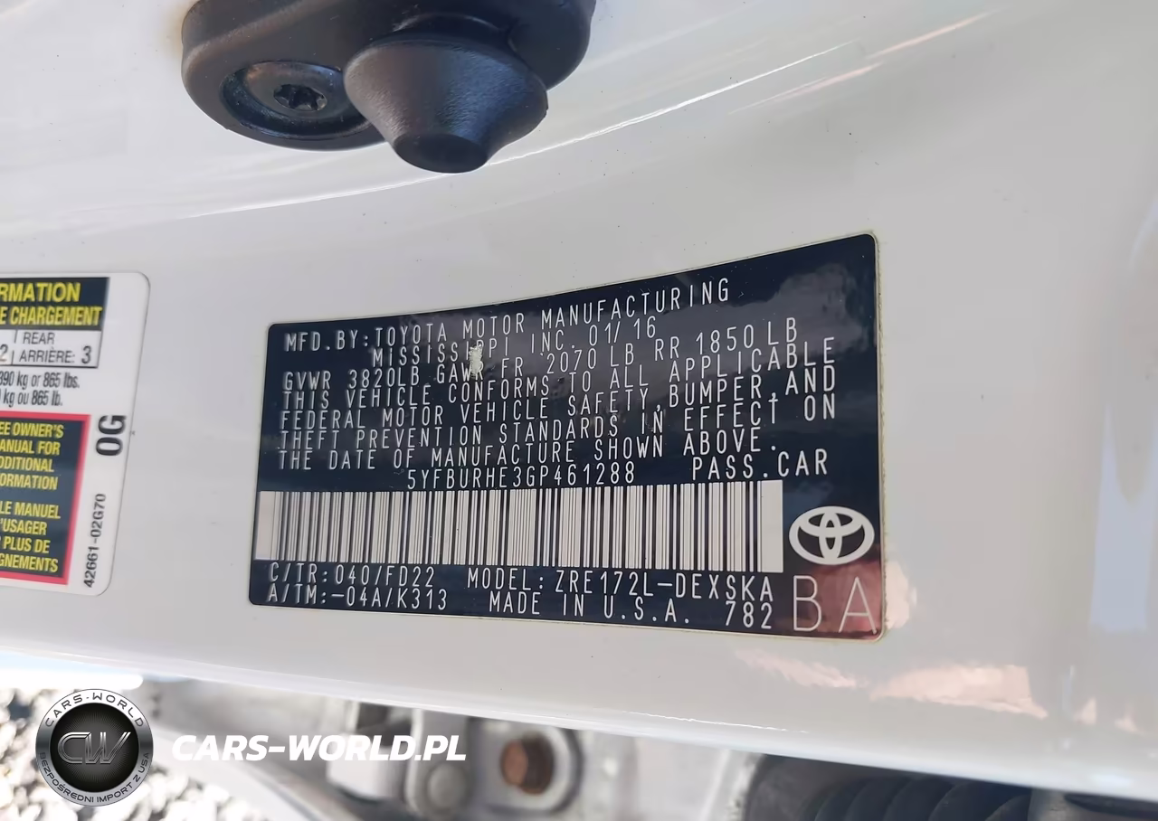 2016 Toyota Corolla S VIN:5YFBURHE3GP461288 - 9