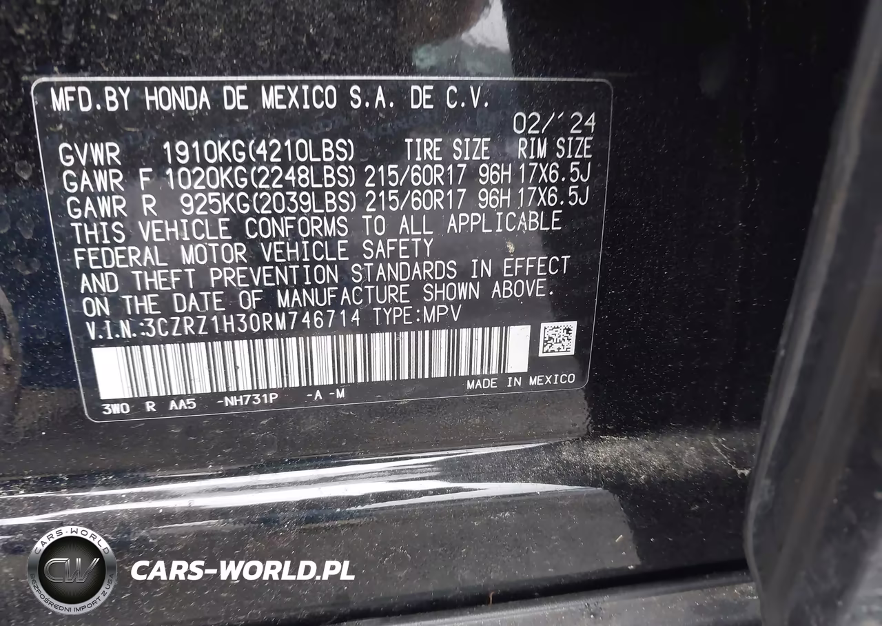 2024 Honda Hr-V 2Wd Lx VIN:3CZRZ1H30RM746714 - 9