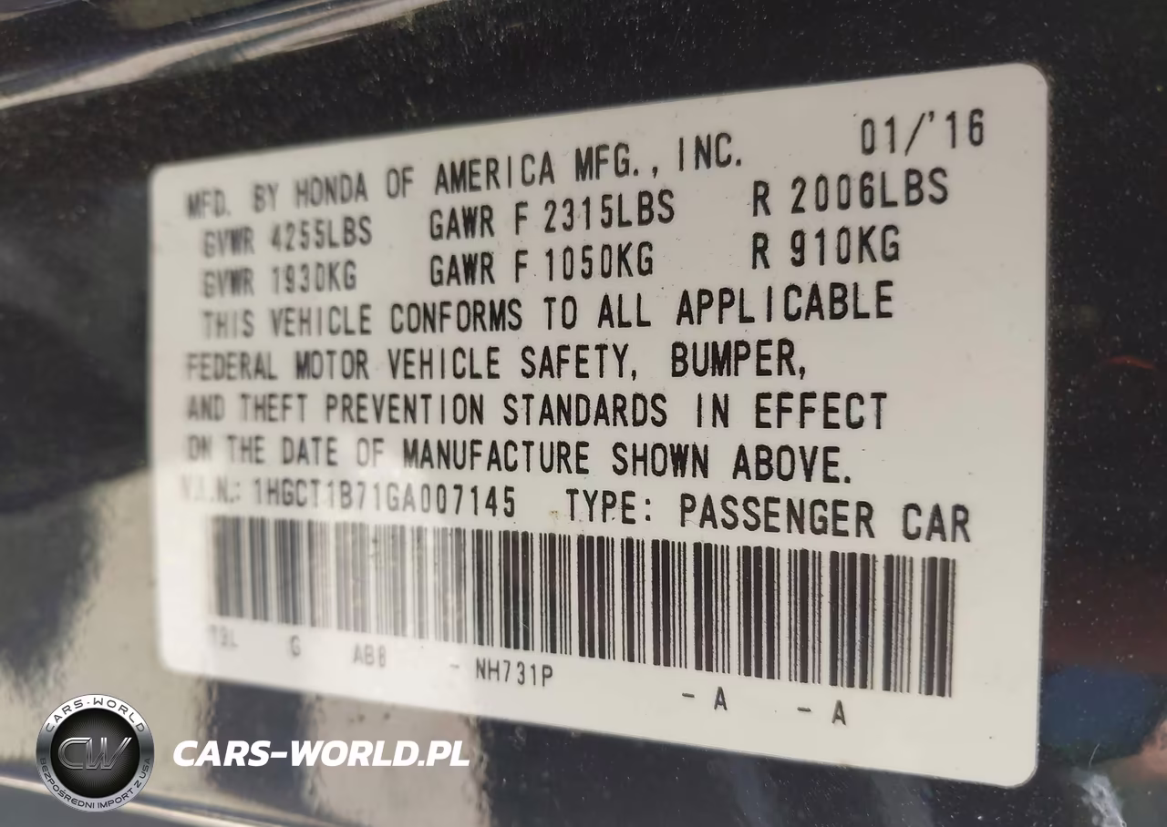 2016 Honda Accord Ex VIN:1HGCT1B71GA007145 - 9