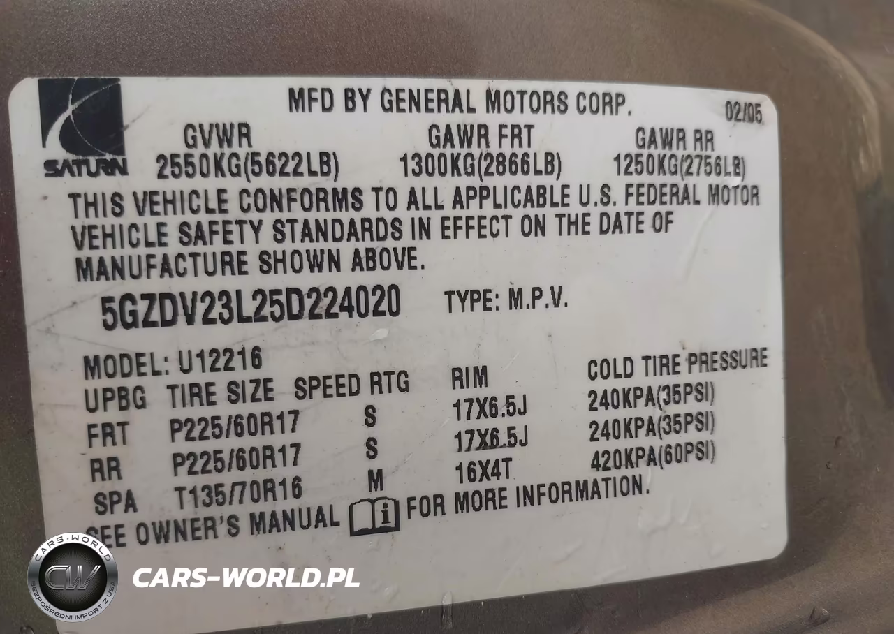 2005 Saturn Relay Fwd VIN:5GZDV23L25D224020 - 9