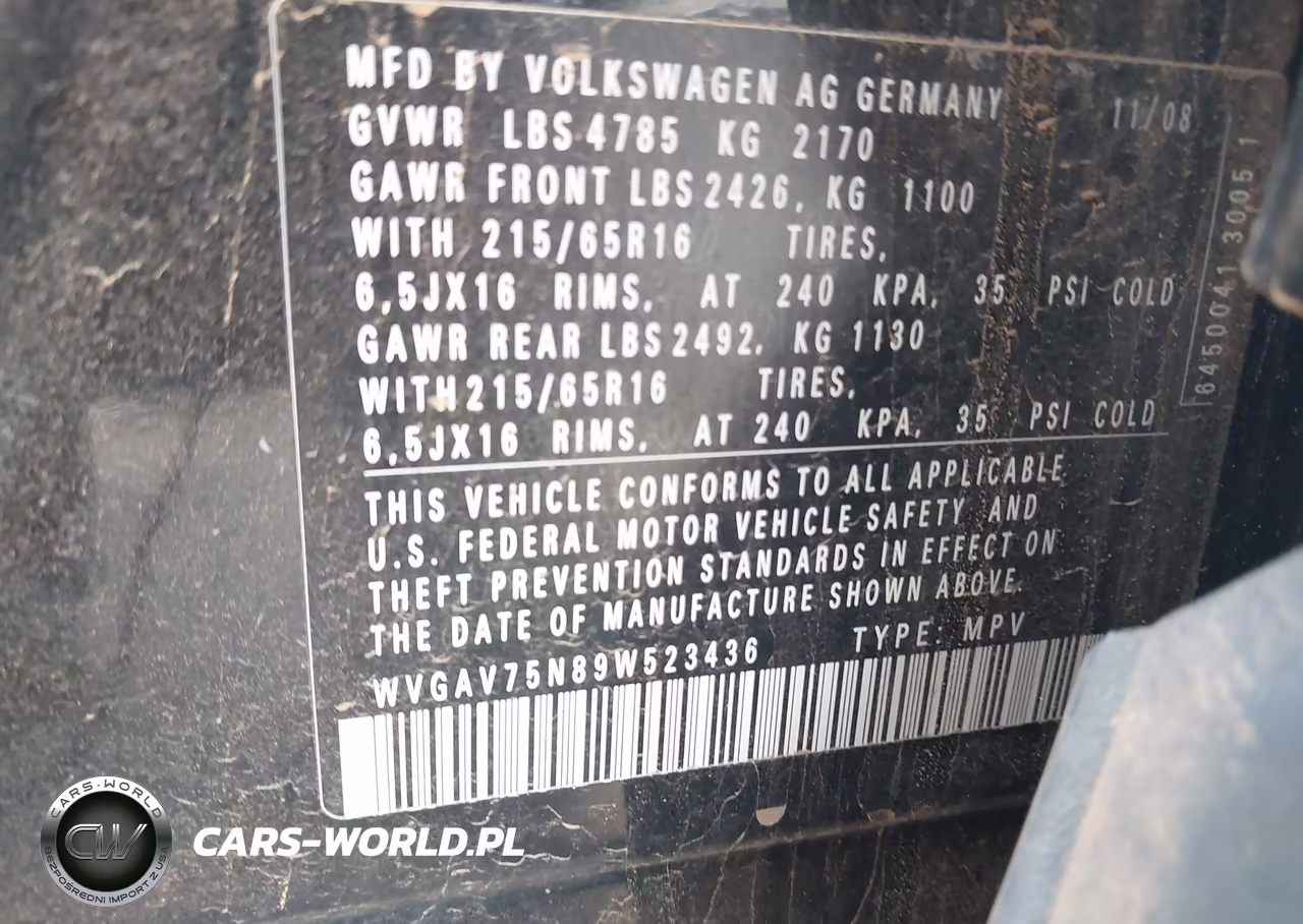2009 Volkswagen Tiguan S VIN:WVGAV75N89W523436 - 9
