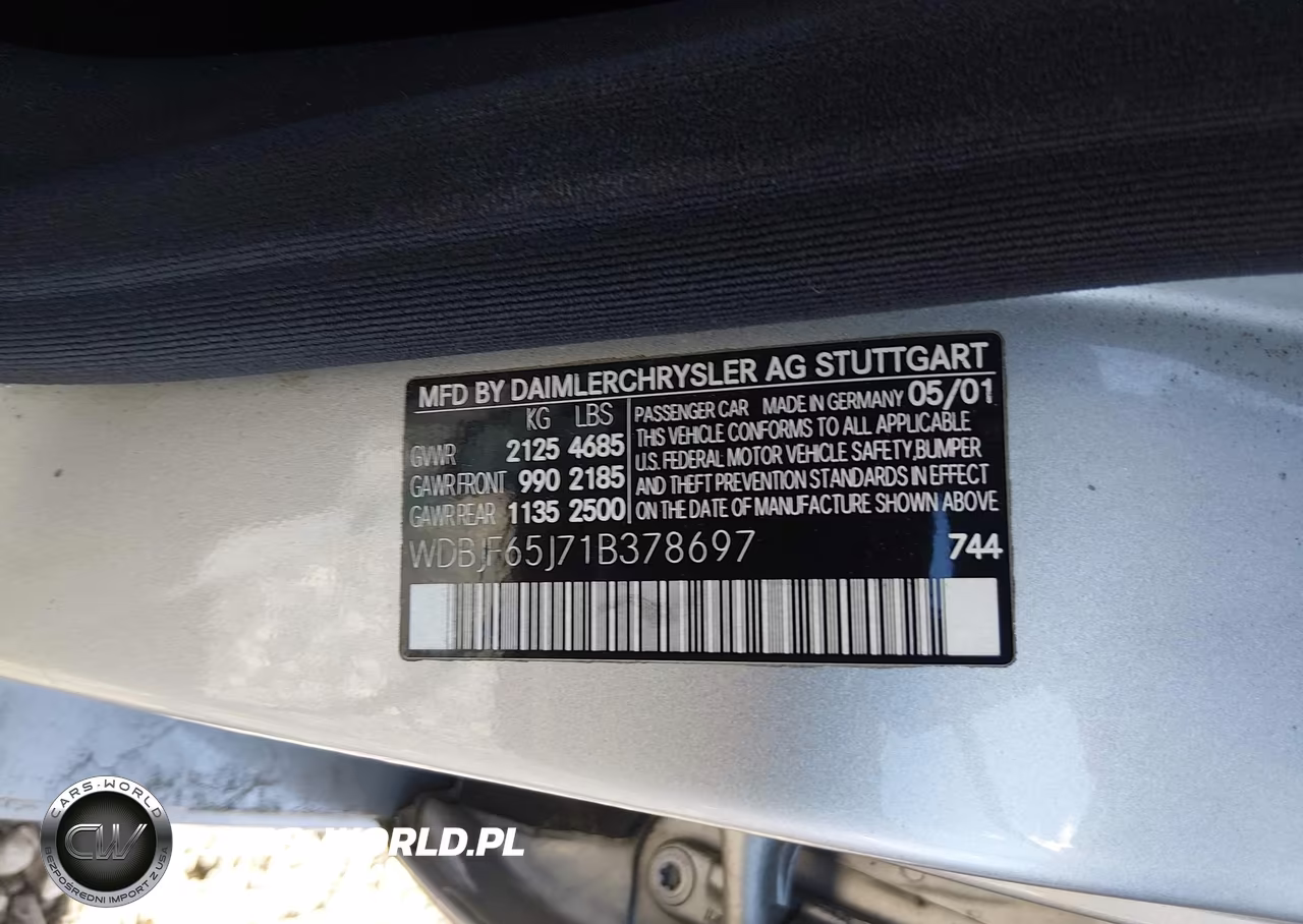 2001 Mercedes-Benz E 320 VIN:WDBJF65J71B378697 - 9