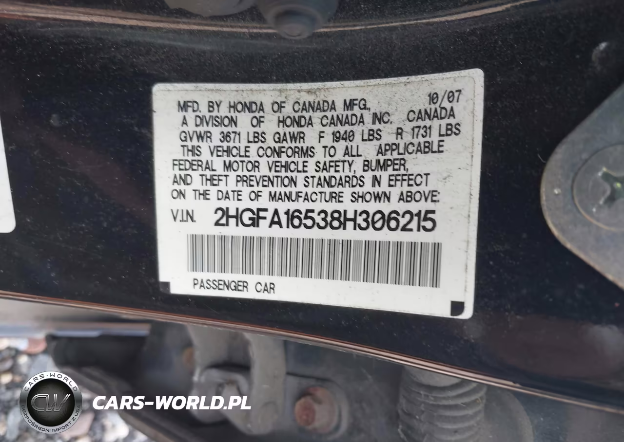 2008 Honda Civic Lx VIN:2HGFA16538H306215 - 9