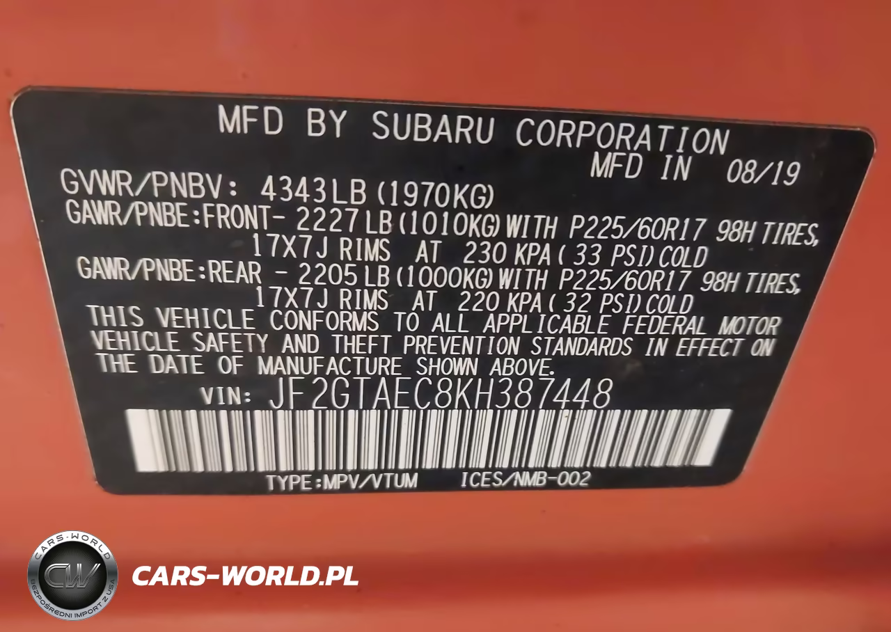 2019 Subaru Crosstrek 2.0I Premium VIN:JF2GTAEC8KH387448 - 9