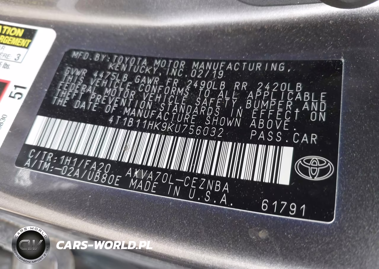 2019 Toyota Camry Le VIN:4T1B11HK9KU756032 - 9