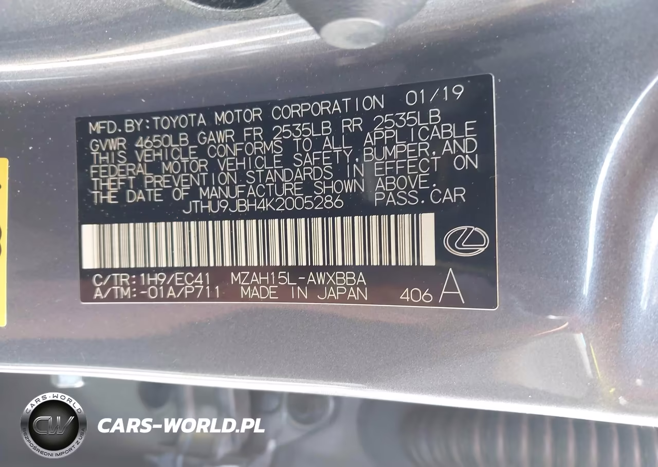 2019 Lexus Ux 250H VIN:JTHU9JBH4K2005286 - 9