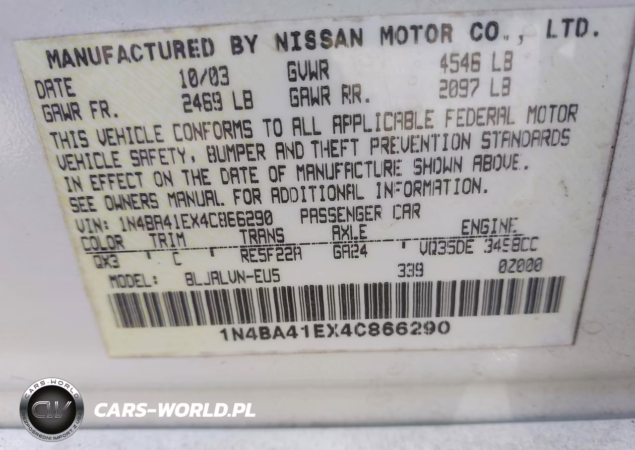 2004 Nissan Maxima 3.5 Se VIN:1N4BA41EX4C866290 - 9