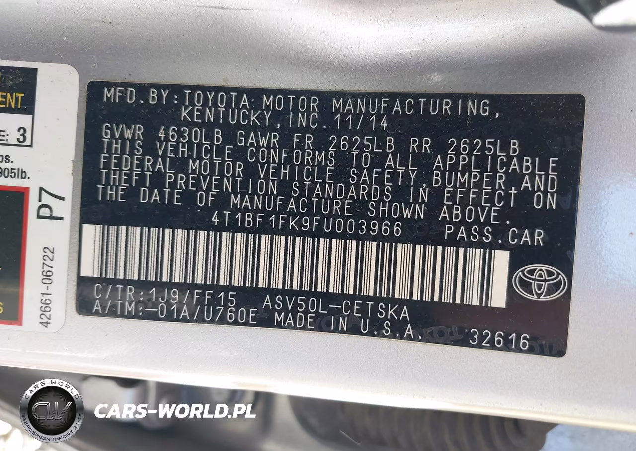 2015 Toyota Camry Se VIN:4T1BF1FK9FU003966 - 9
