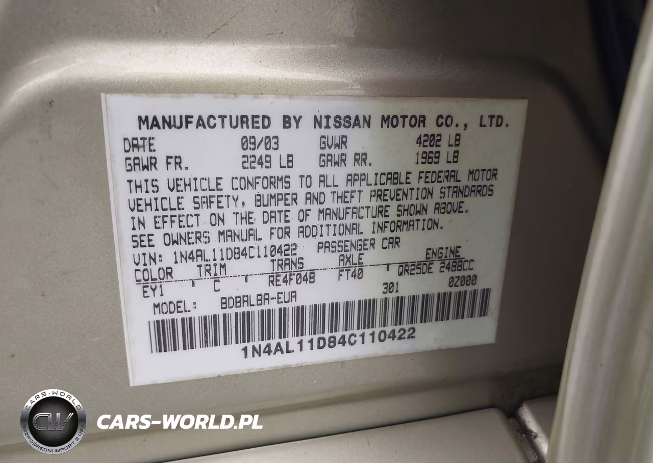2004 Nissan Altima 2.5 S VIN:1N4AL11D84C110422 - 9