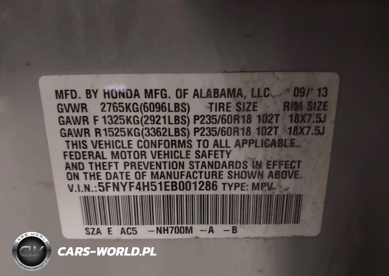 2014 Honda Pilot Ex-L VIN:5FNYF4H51EB001286 - 9