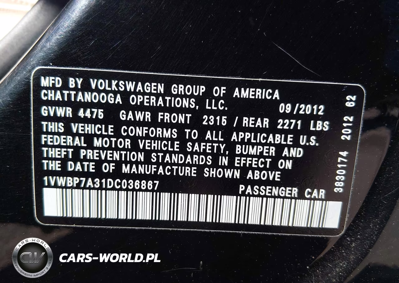 2013 Volkswagen Passat 2.5L Se VIN:1VWBP7A31DC036867 - 9