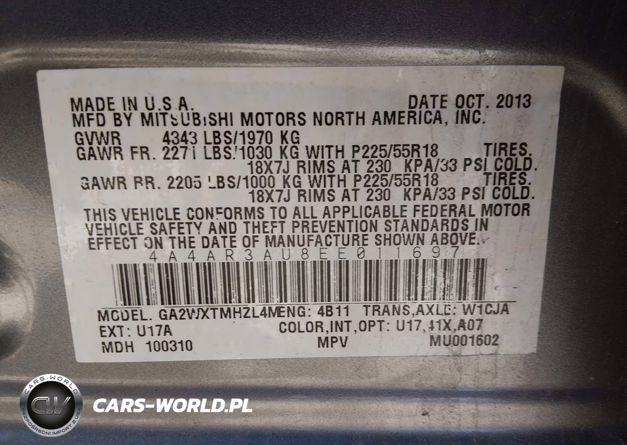 2014 Mitsubishi Outlander Sport Es VIN:4A4AR3AU8EE011697 - 9