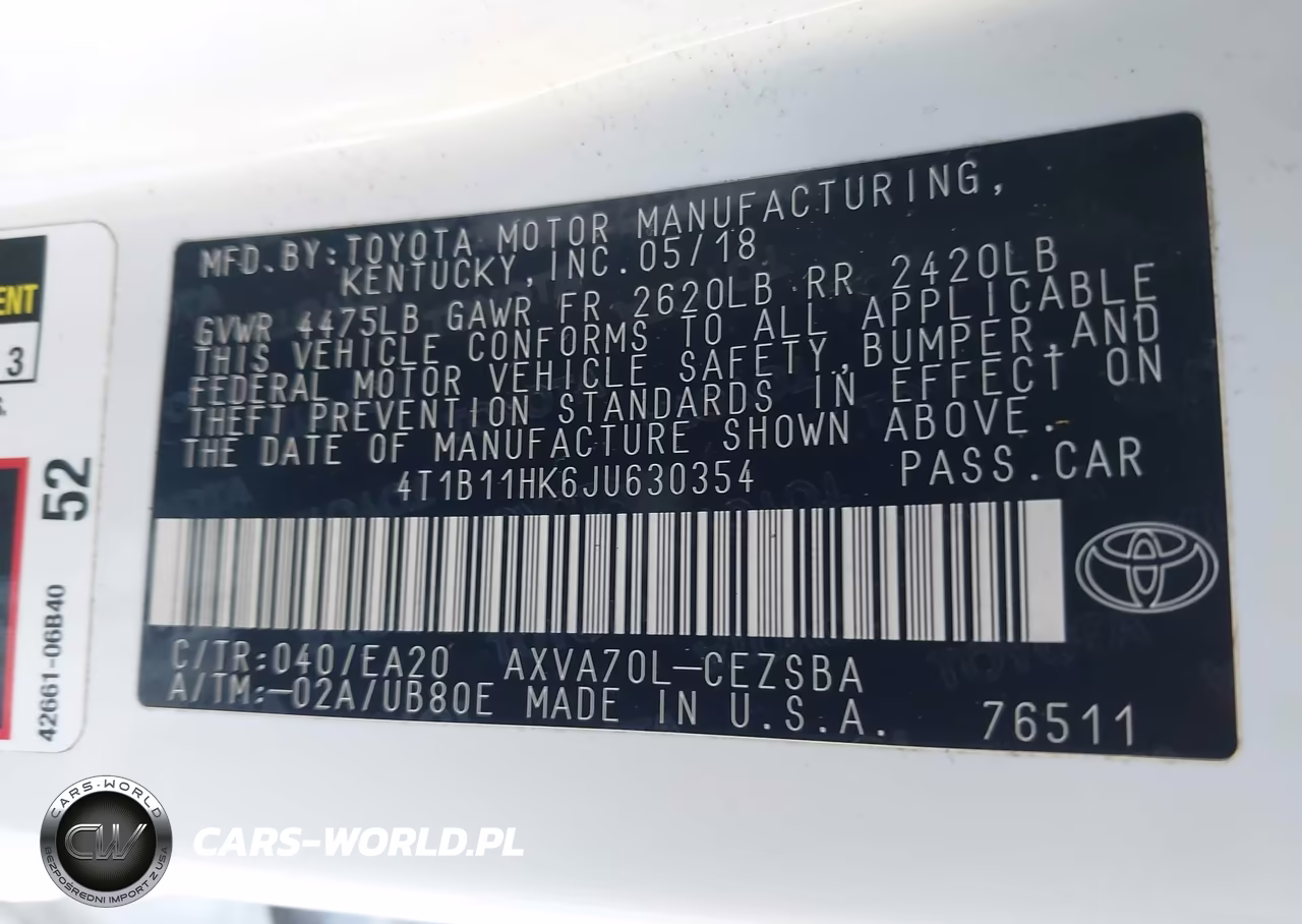 2018 Toyota Camry Se VIN:4T1B11HK6JU630354 - 9