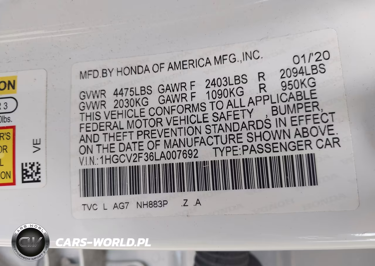 2020 Honda Accord Sport 2.0T VIN:1HGCV2F36LA007692 - 9