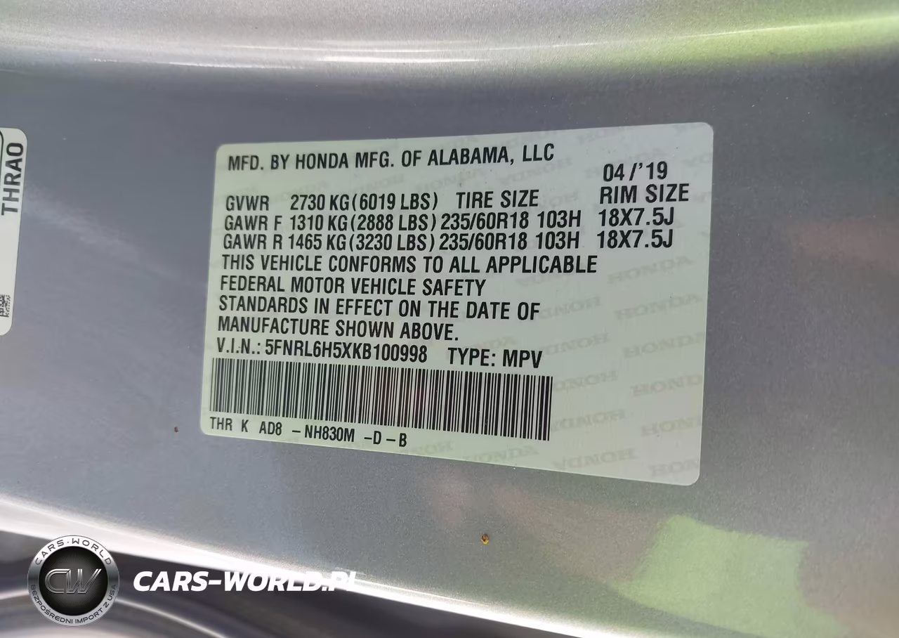 2019 Honda Odyssey Ex VIN:5FNRL6H5XKB100998 - 9
