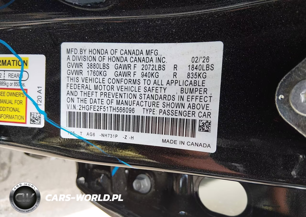 2026 Honda Civic Sport VIN:2HGFE2F51TH566096 - 9