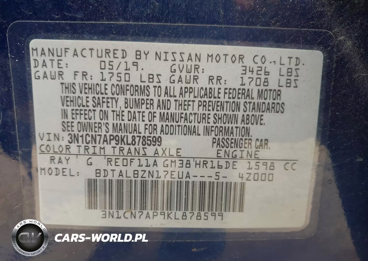 2019 Nissan Versa 1.6 Sv VIN:3N1CN7AP9KL878599 - 9