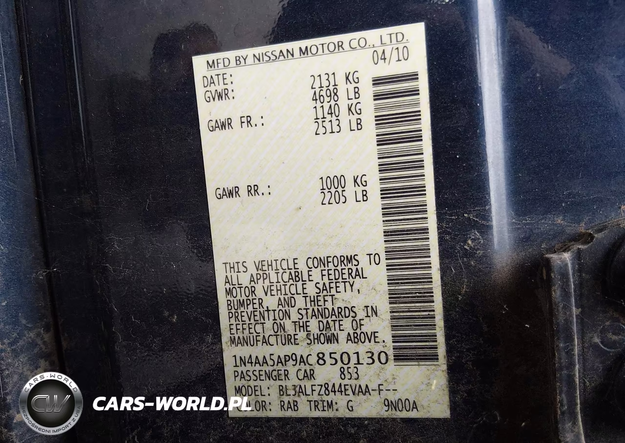 2010 Nissan Maxima 3.5 Sv VIN:1N4AA5AP9AC850130 - 9