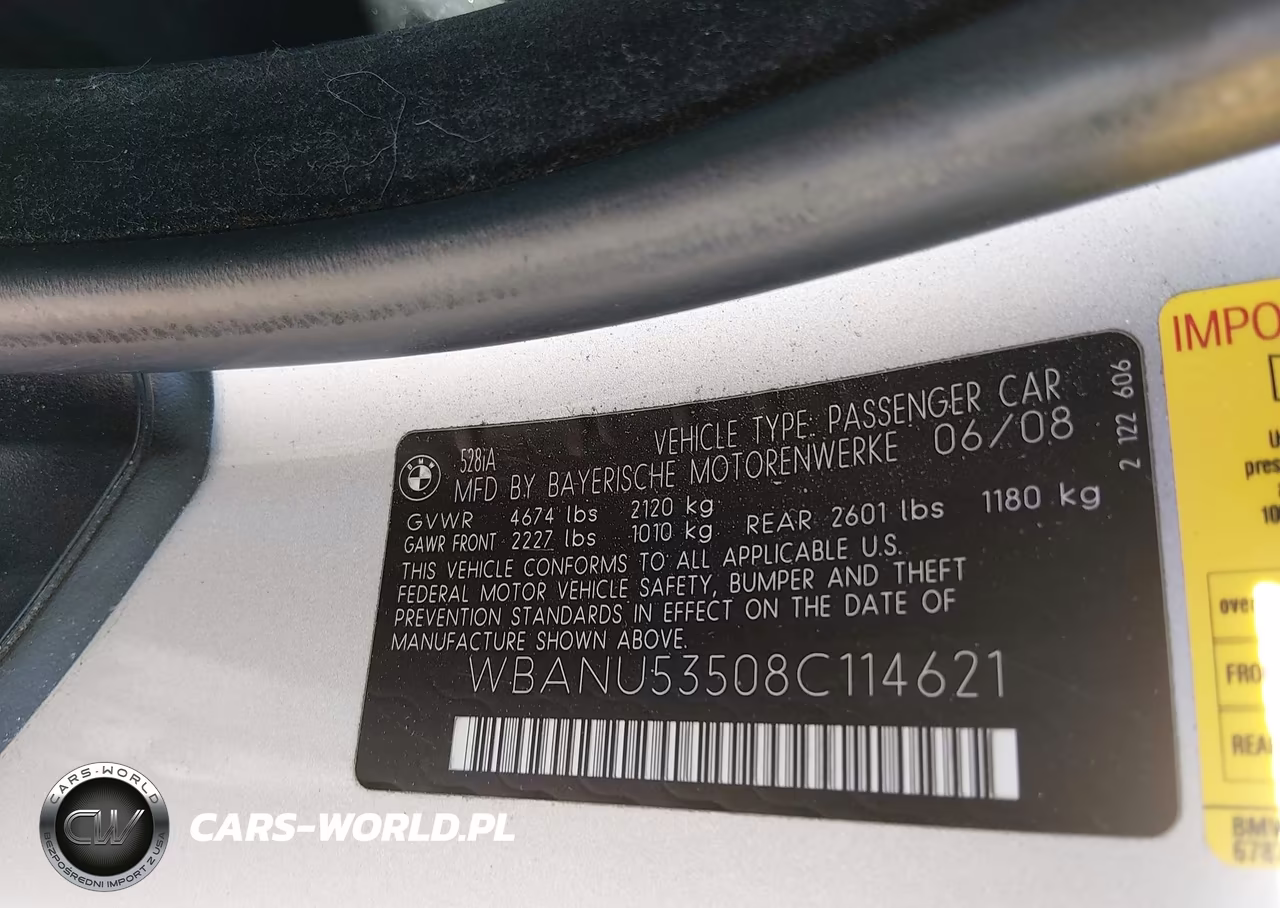 2008 BMW 528I VIN:WBANU53508C114621 - 9
