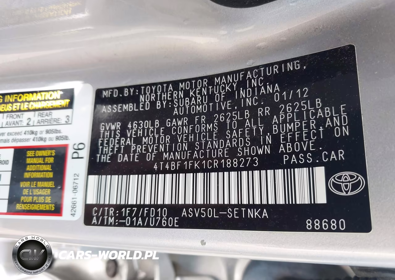 2012 Toyota Camry Le VIN:4T4BF1FK1CR188273 - 9
