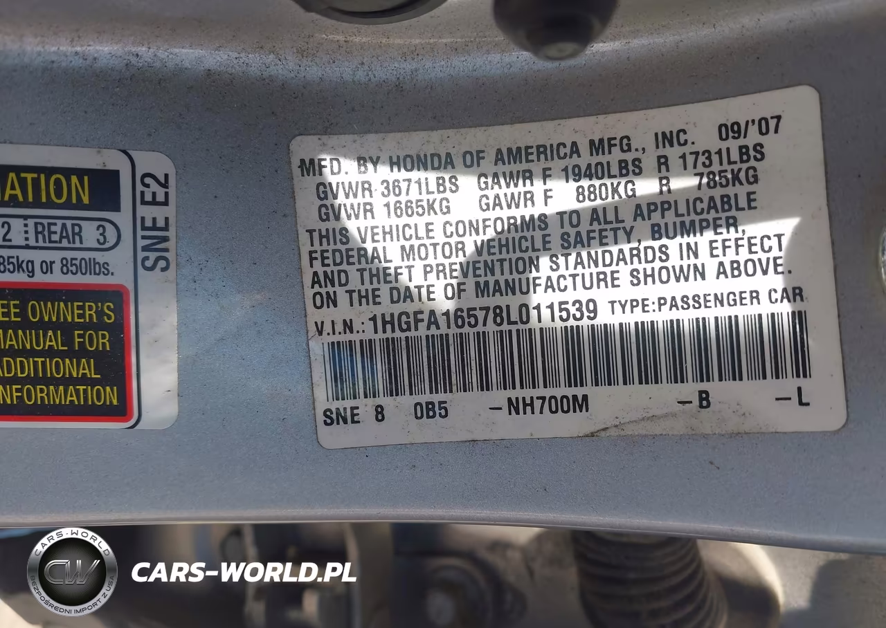 2008 Honda Civic Lx VIN:1HGFA16578L011539 - 9