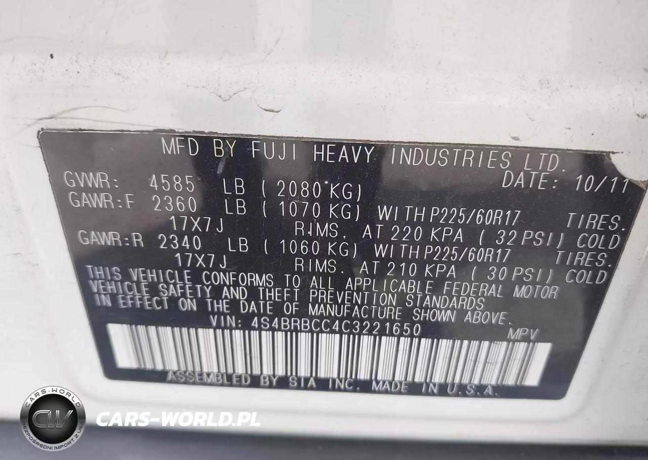 2012 Subaru Outback 2.5I Premium VIN:4S4BRBCC4C3221650 - 9