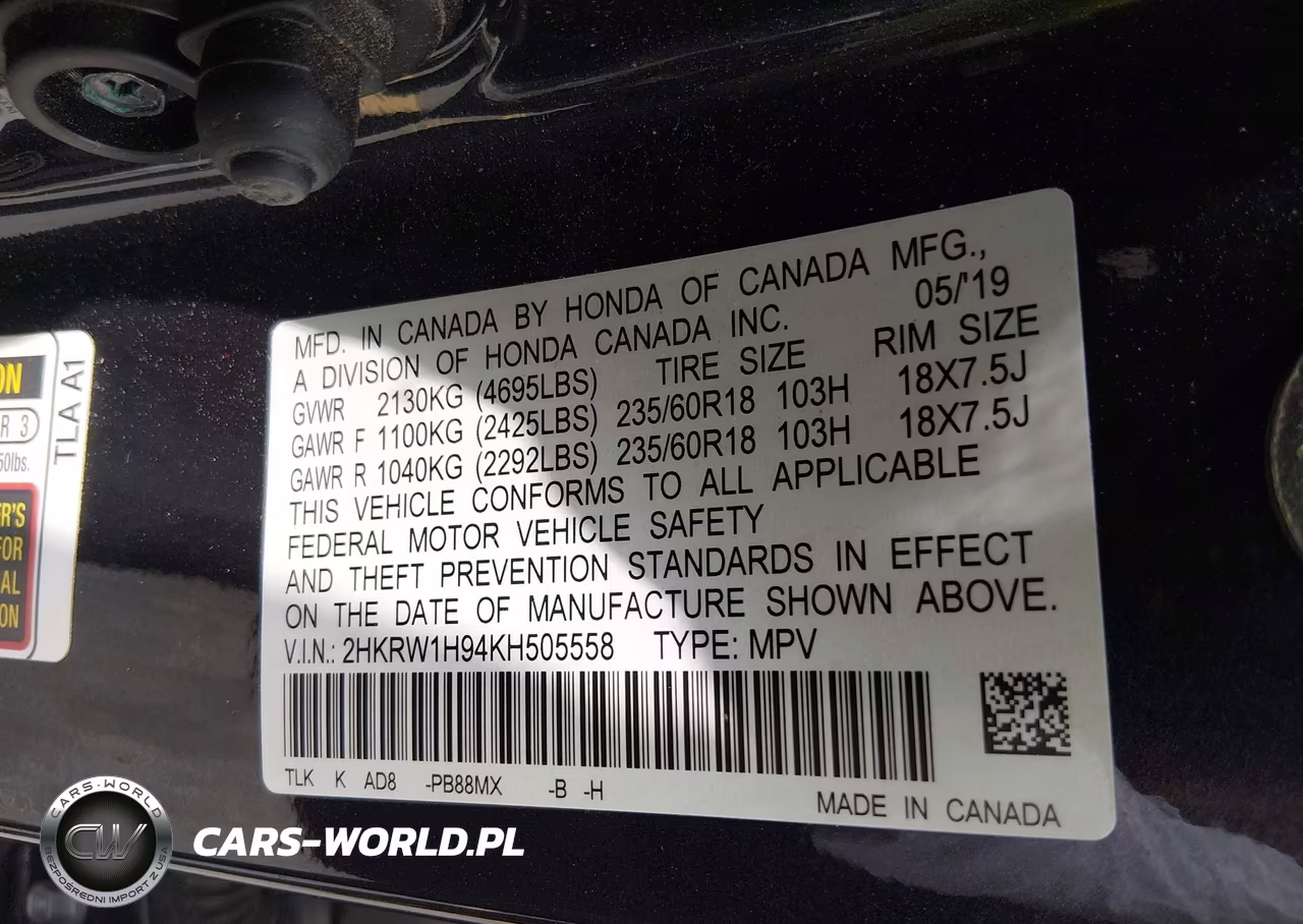 2019 Honda Cr-V Touring VIN:2HKRW1H94KH505558 - 9