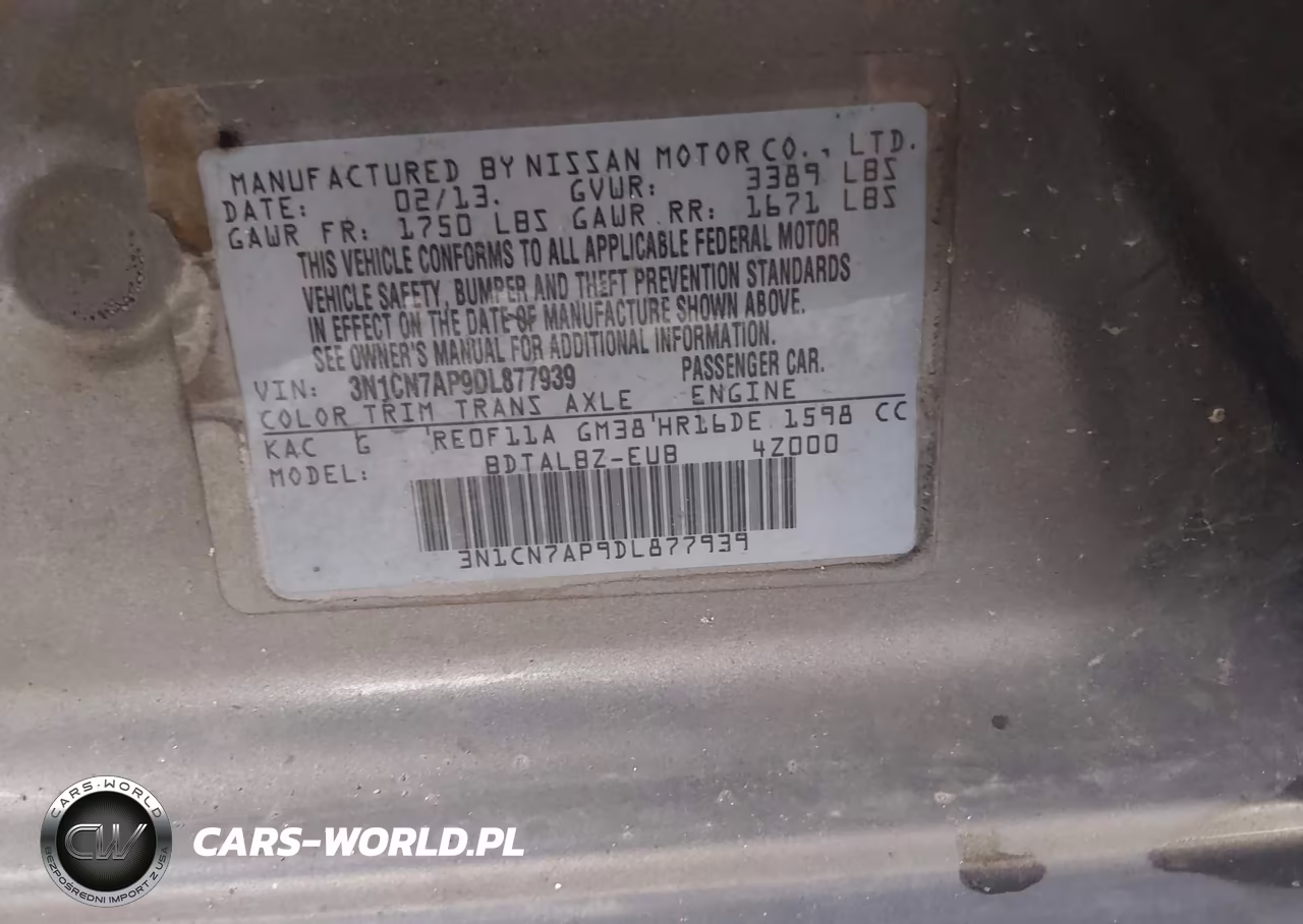 2013 Nissan Versa 1.6 Sv VIN:3N1CN7AP9DL877939 - 9
