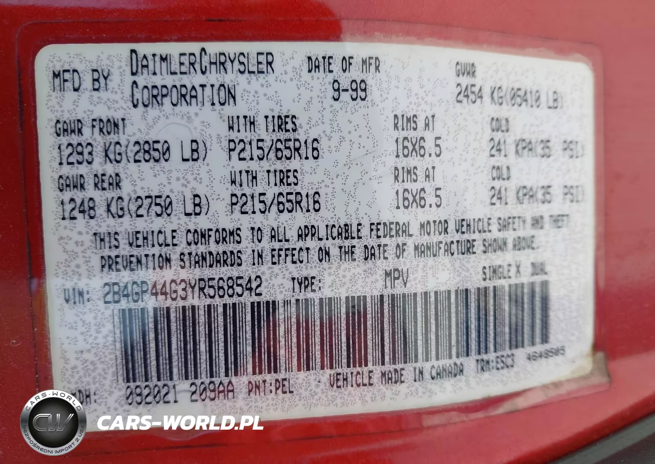 2000 Dodge Grand Caravan Se VIN:2B4GP44G3YR568542 - 9