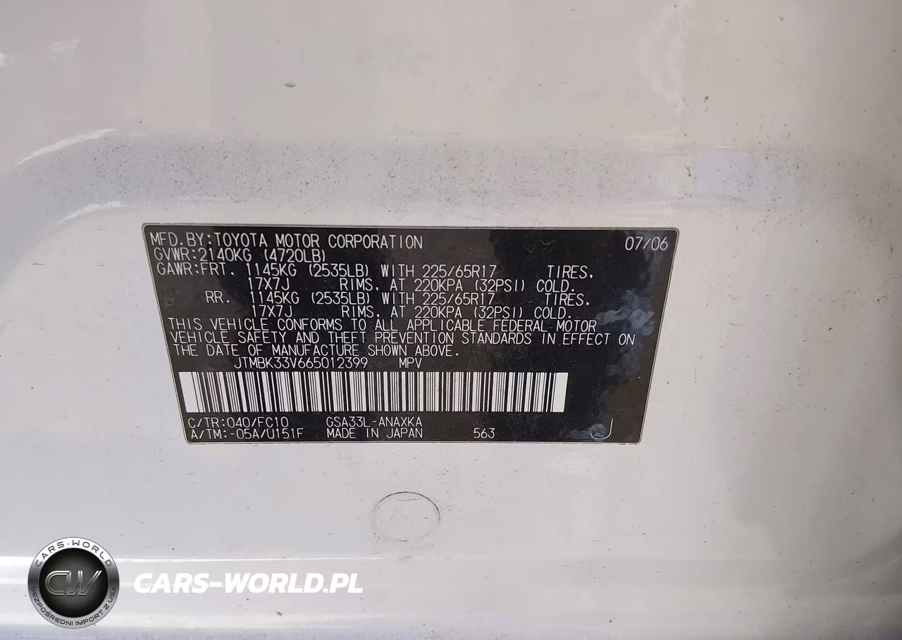 2006 Toyota Rav4 Base V6 VIN:JTMBK33V665012399 - 9